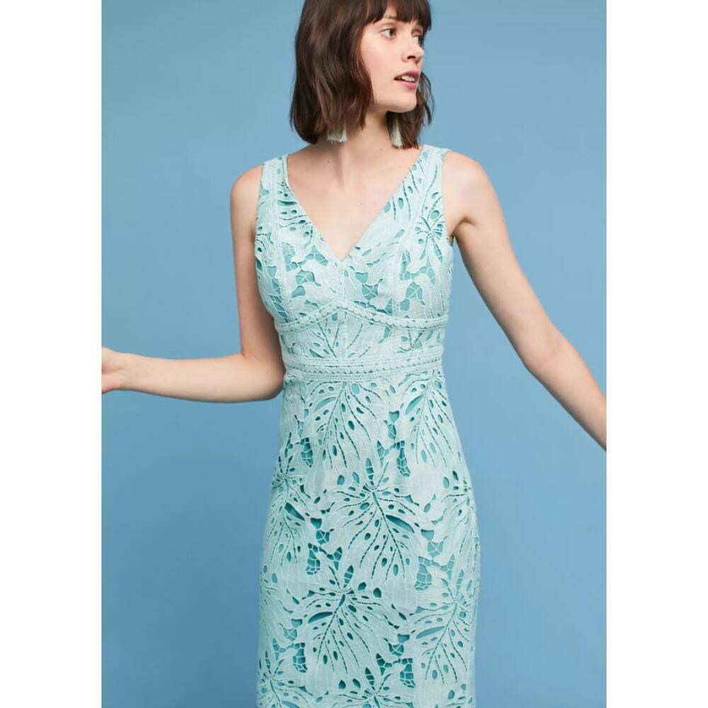 Maeve Teal Floral Lace Midi Dress